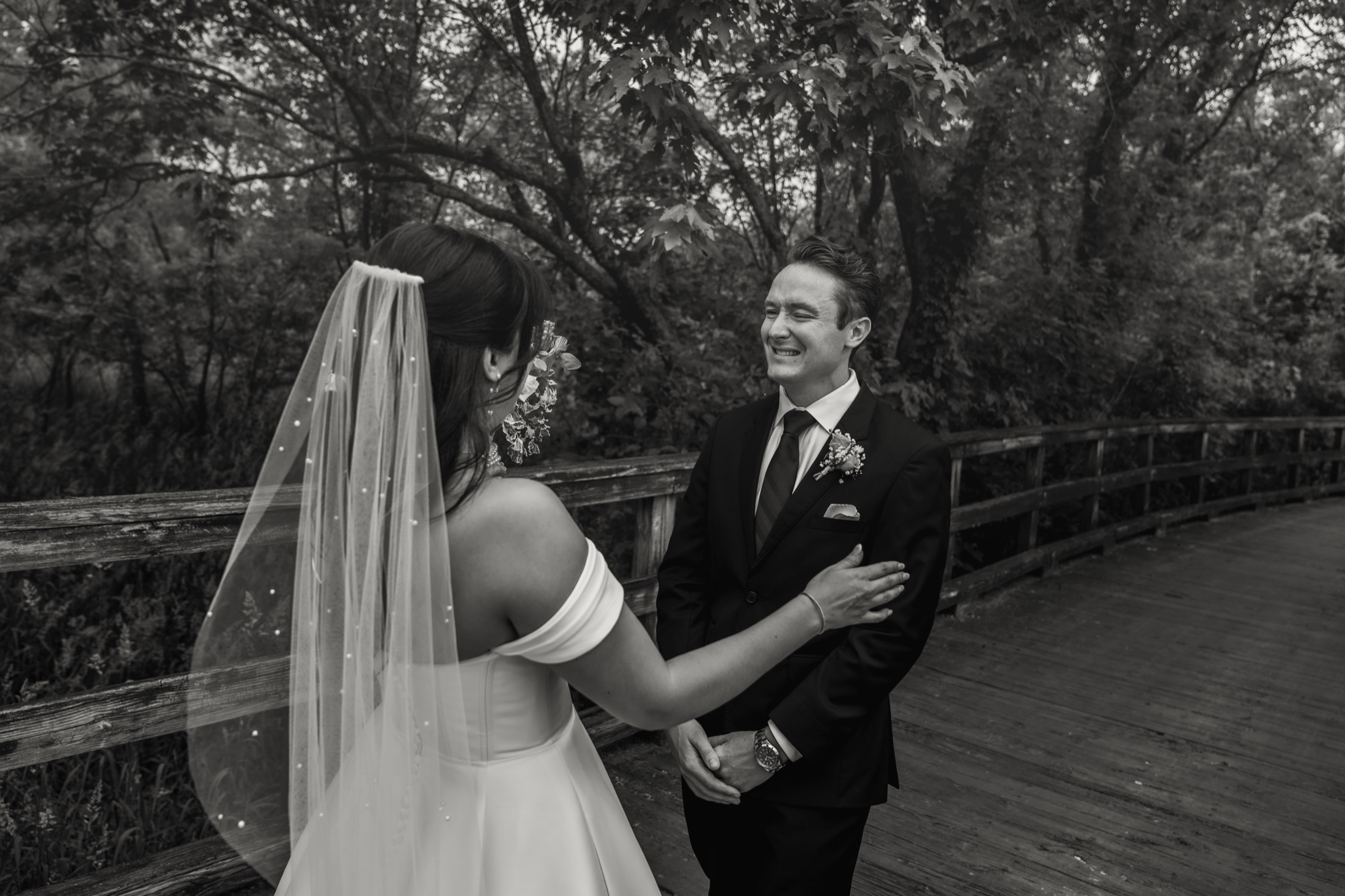Carleigh and Connor during their first look in black and white