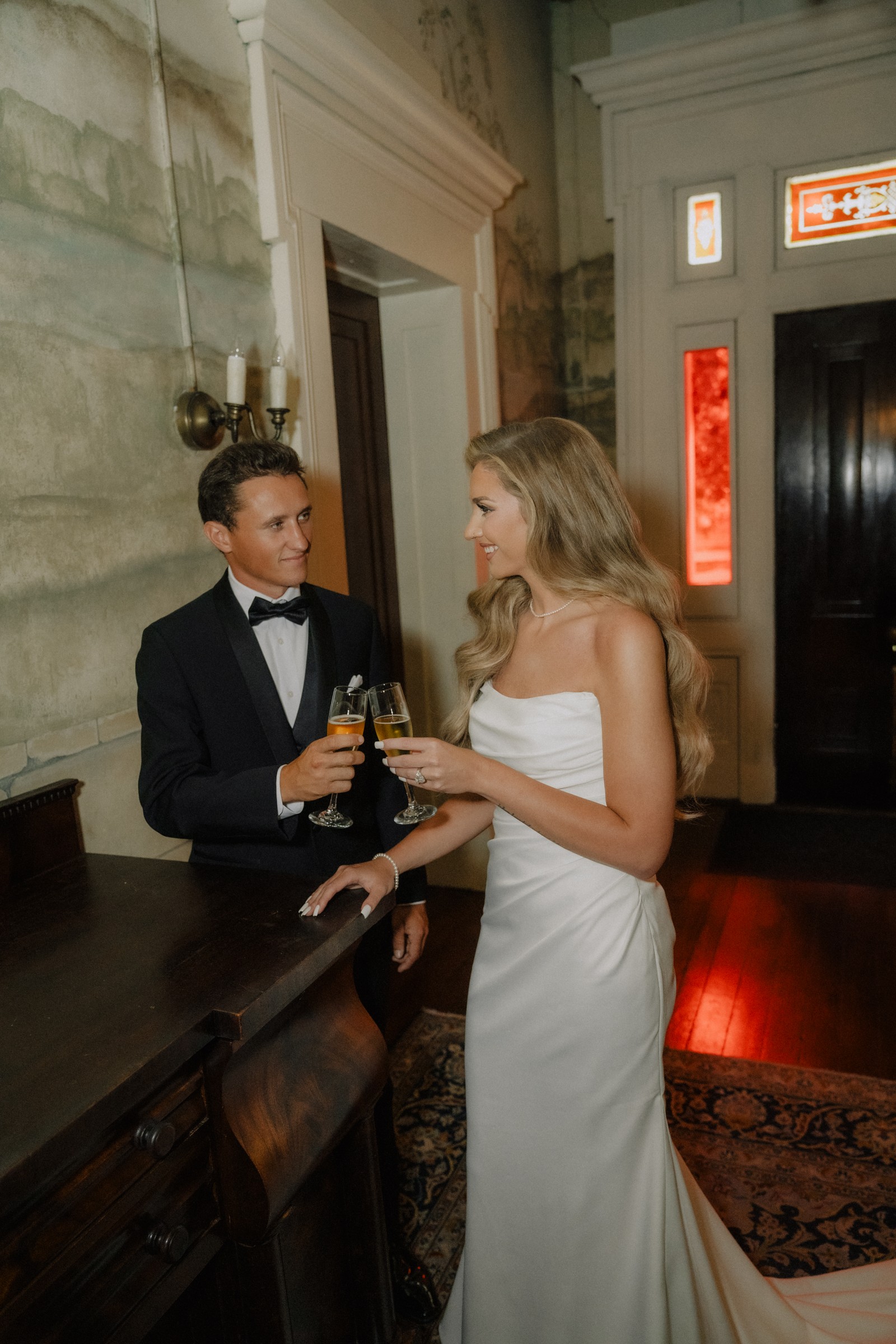 A champagne toast in the front hall